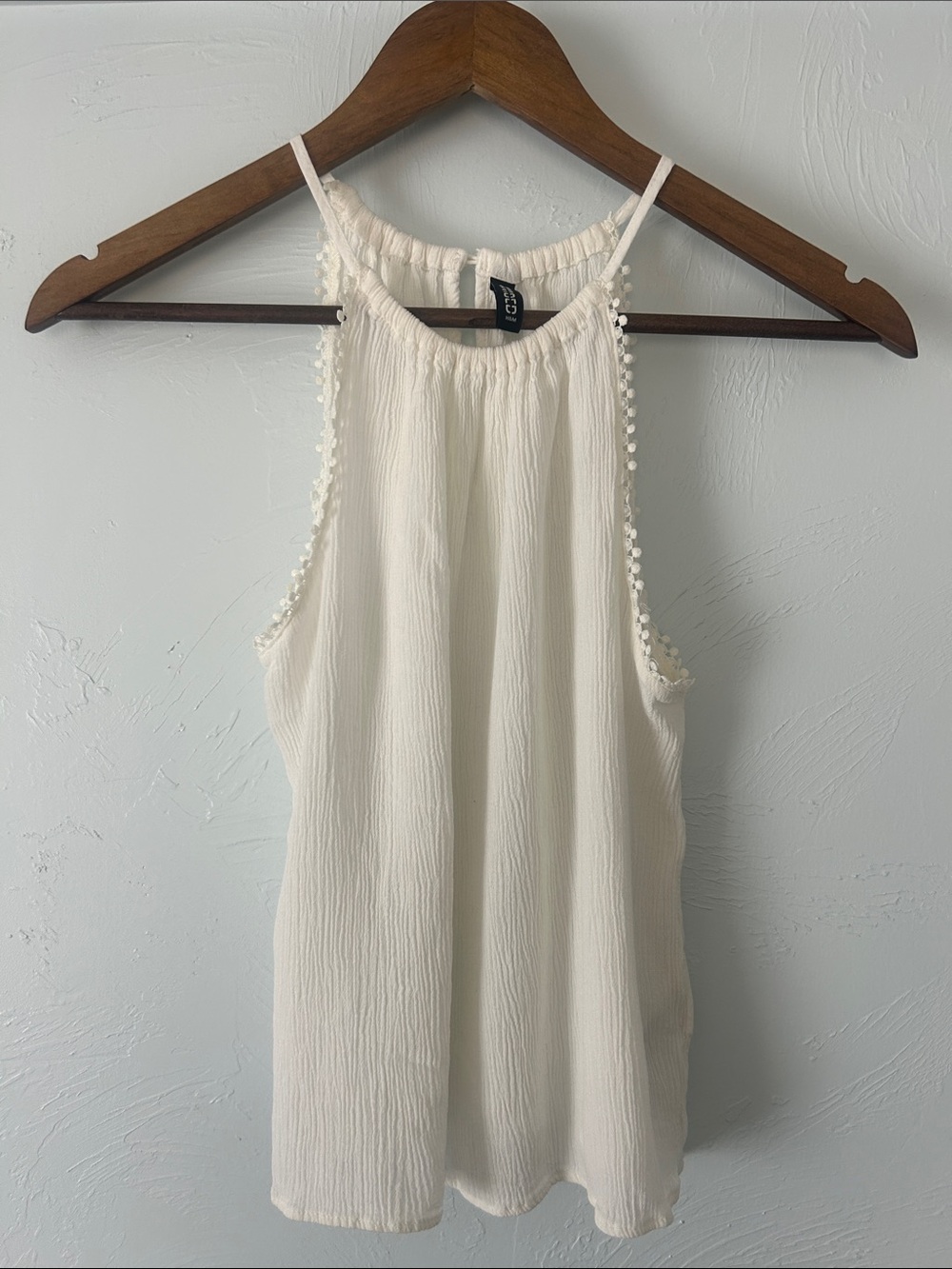 H&M Cream Textured High-Neck Camisole with Pom Trim